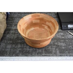 Vintage Laurin G Vance CHERRY Checkerboard WOODEN BOWL Handmade Turned 11"